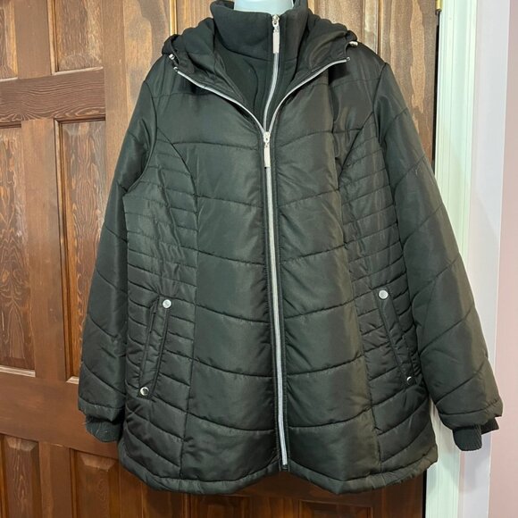 Plus Size 1X Black Puffer Long Winter Jacket Warm Water Resistant polyester y2k - Picture 1 of 7